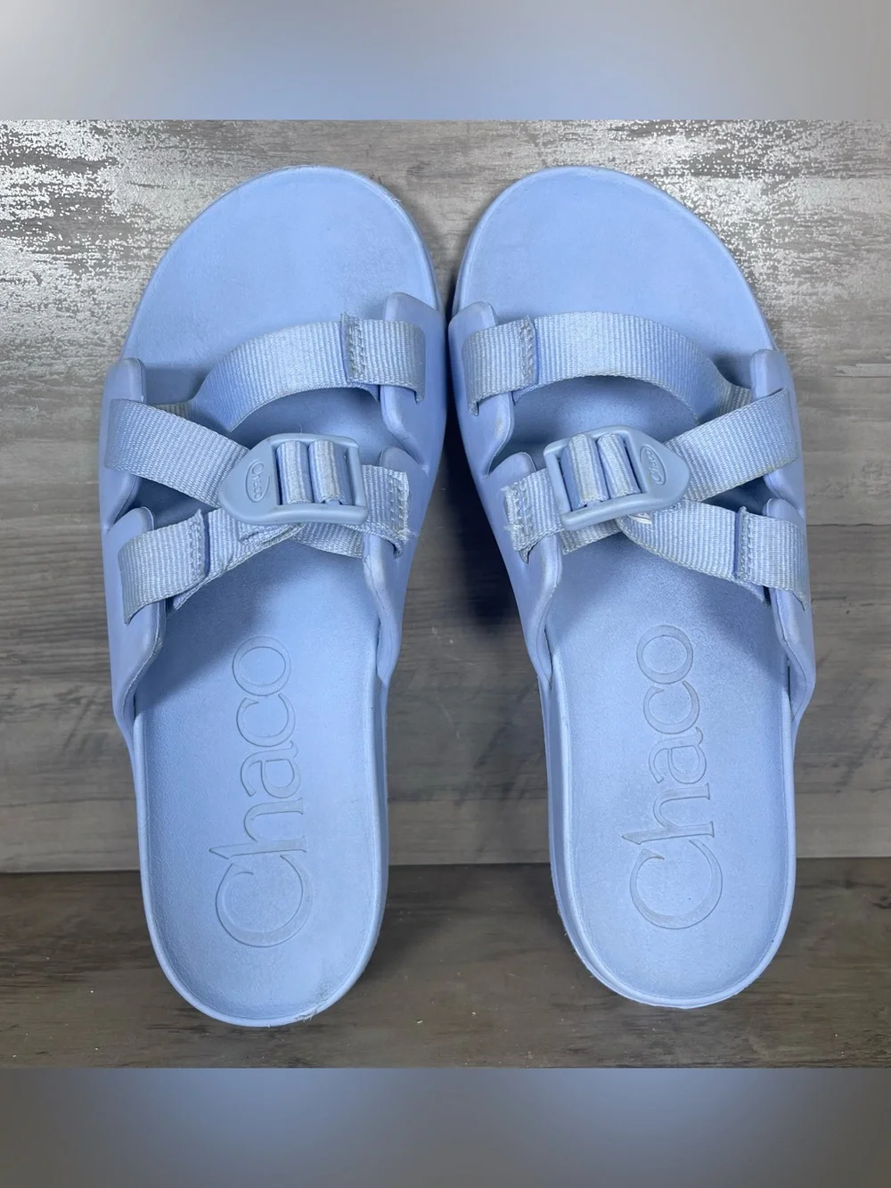 Chaco Chillos Slides Junior 6 Periwinkle Light Blue Slides Slip On Sandals Beach